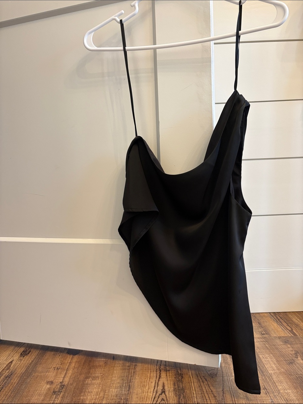 Black Asymmetrical Cowl Slip Top